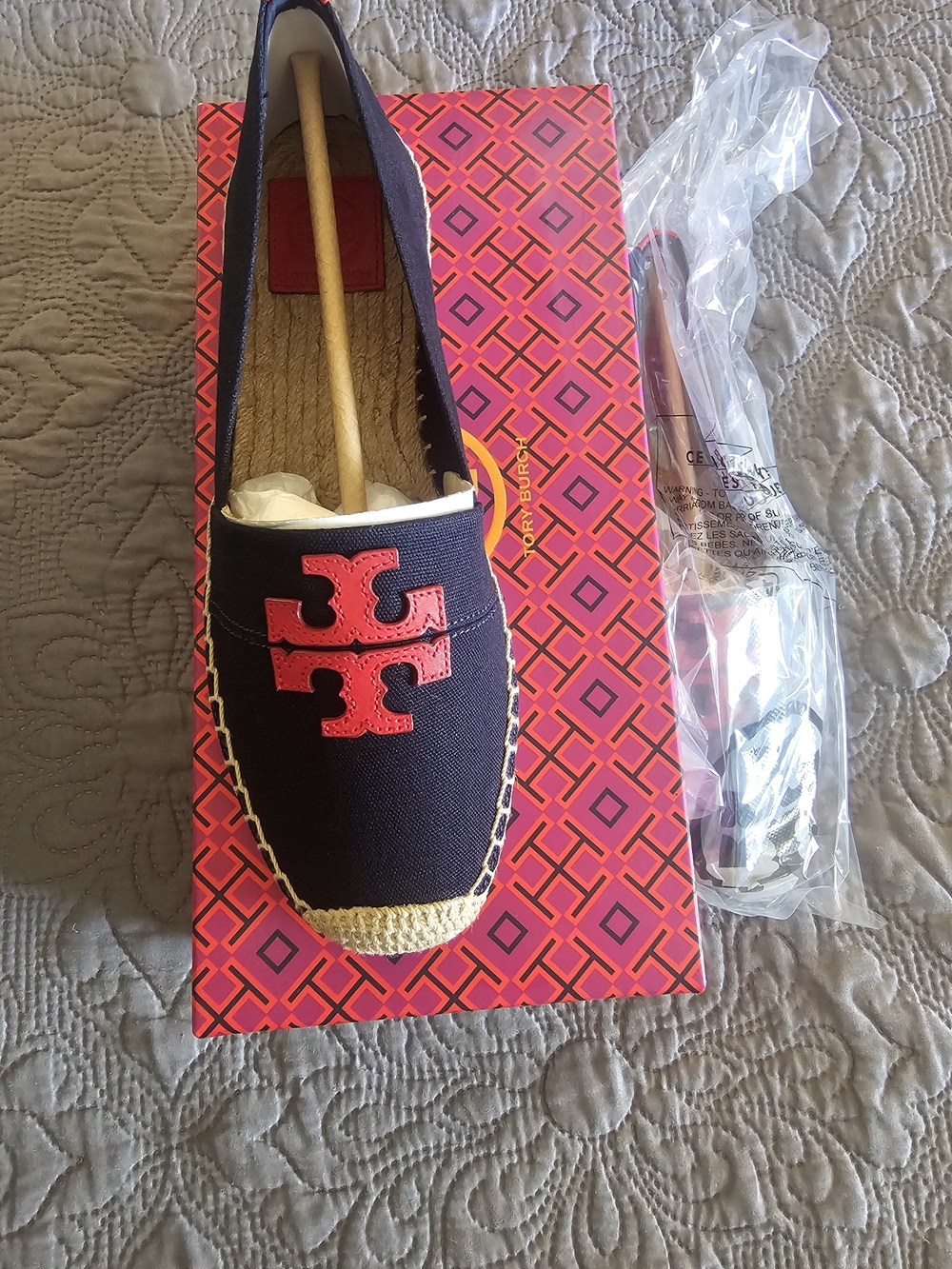 Tory Burch Navy Espadrille with Coral Logo
